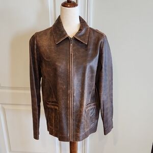 Territory Ahead Distressed Brown Leather Jacket Medium Excellent Condition